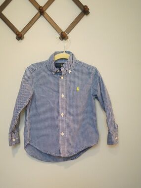 Ralph Lauren Blue and White Gingham Button-Down Shirt